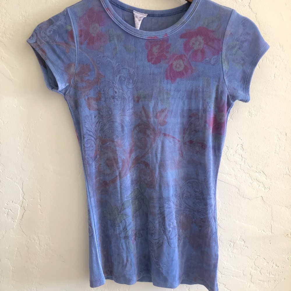 Vintage 90’s Y2K mesh stretchy floral top
